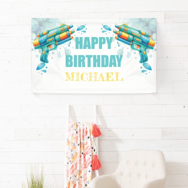 Custom Water Gun Summer Kids Birthday Banner (Insitu)