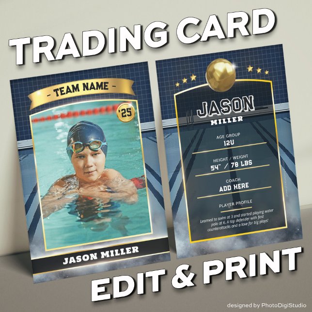 Custom Water Polo Trading Card Blue Gold Card (Custom Water Polo Trading Card Blue Gold Card)