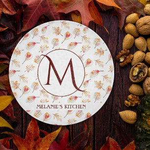 Custom Watercolor Autumn Monogram Kitchen Cutting Board