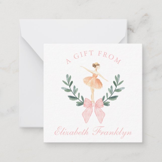 Custom Watercolor Ballerina Girls Gift Enclosure Card (Front)