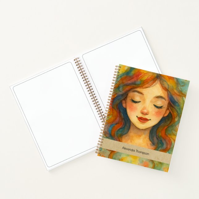 Custom watercolor beautiful girl Paint Sketching Notebook (Inside)