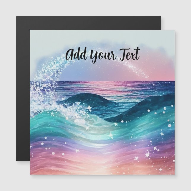 Custom Watercolor Blue Ocean Wave Photo with Name (Front/Back)