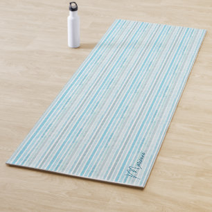 Custom watercolor blue stripes beach Yoga Mat