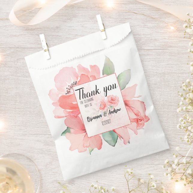 Custom Watercolor Blush Floral Wedding Gifts       Favour Bag (Clipped)