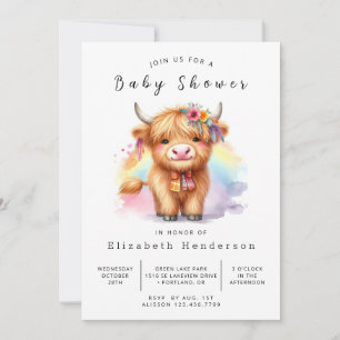 Custom Watercolor Boho Cow Baby Shower Invitation