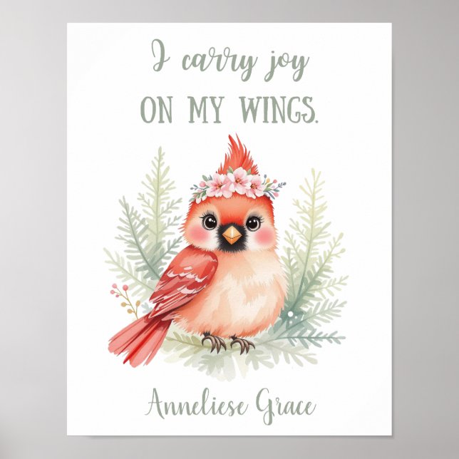 Custom Watercolor Cardinal Woodland Animal Nursery Poster (Front)