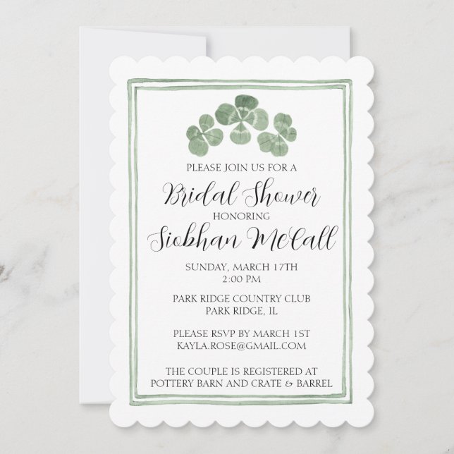 Custom Watercolor Celtic Clover Shamroch Irish Invitation (Front)