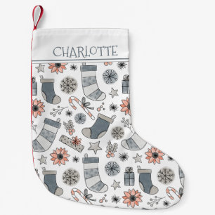 Custom Watercolor Christmas Doodles Small Christmas Stocking