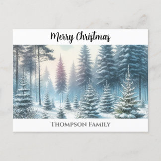 Custom watercolor Christmas pine forest Postcard
