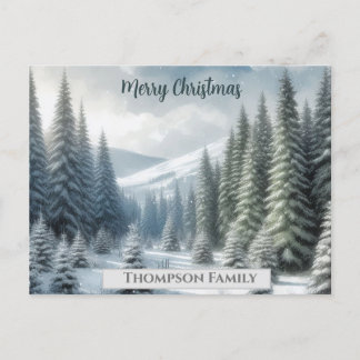 Custom watercolor Christmas pine forest Postcard