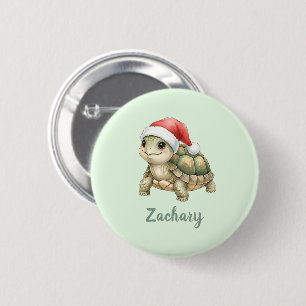 Custom Watercolor Christmas Tortoise Santa Hat 6 Cm Round Badge