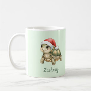 Custom Watercolor Christmas Tortoise Santa Hat Coffee Mug