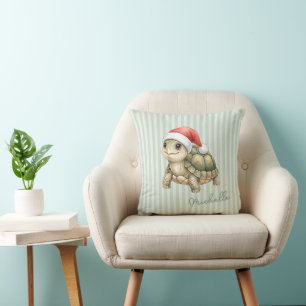 Custom Watercolor Christmas Tortoise Santa Hat Cushion