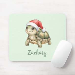Custom Watercolor Christmas Tortoise Santa Hat Mouse Pad