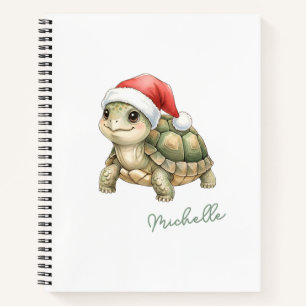 Custom Watercolor Christmas Tortoise Santa Hat Notebook