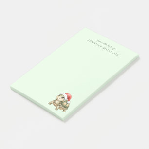 Custom Watercolor Christmas Tortoise Santa Hat Post-it Notes