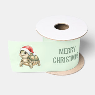 Custom Watercolor Christmas Tortoise Santa Hat Satin Ribbon