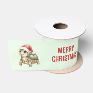 Custom Watercolor Christmas Tortoise Santa Hat Satin Ribbon