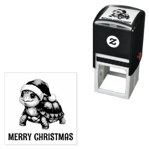 Custom Watercolor Christmas Tortoise Santa Hat Self-inking Stamp