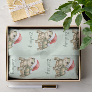 Custom Watercolor Christmas Tortoise Santa Hat Tissue Paper