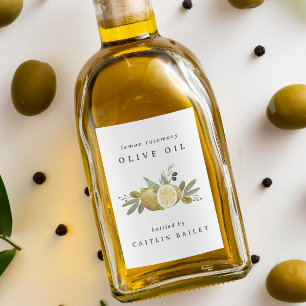 Custom Watercolor Citrus Lemon Olive Oil Bottle Food Label