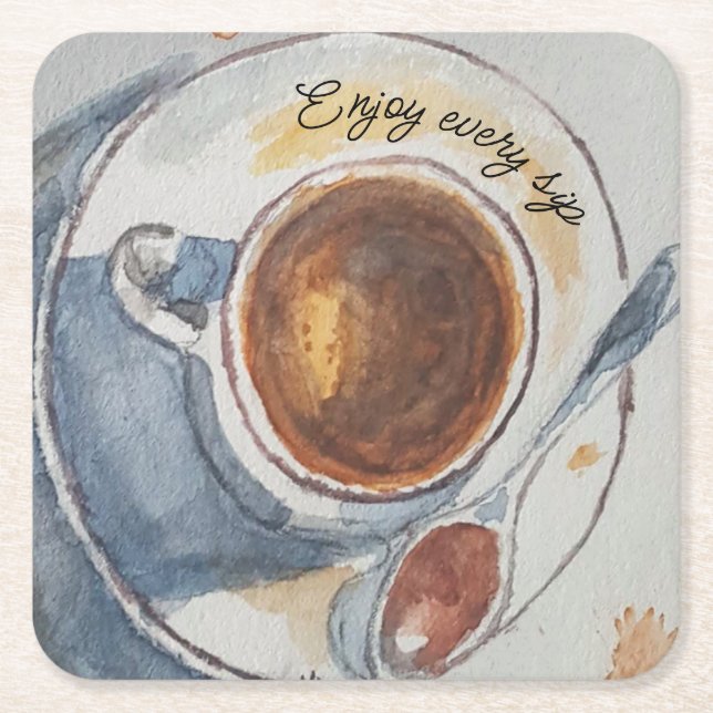 Custom Watercolor Coffee Paper Coaster (Front)