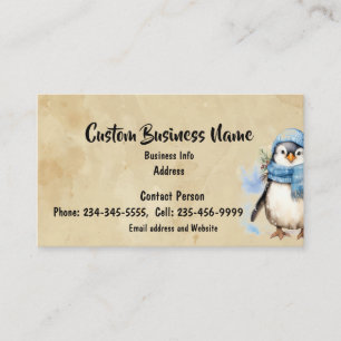 Custom Watercolor Cute Penguin Winter Freezer Fun Business Card