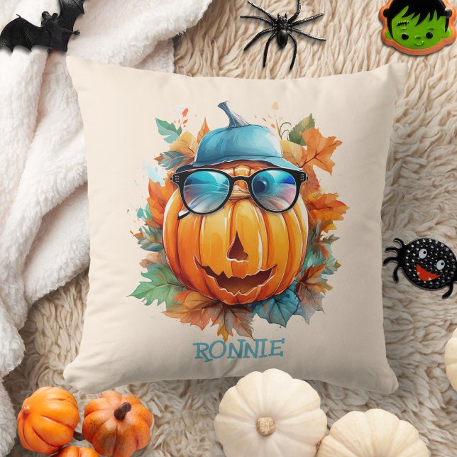 Custom Watercolor Cute Pumpkin Orange Halloween Cushion (Creator Uploaded)