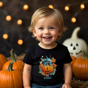 Custom Watercolor Cute Pumpkin Orange Halloween Toddler T-Shirt