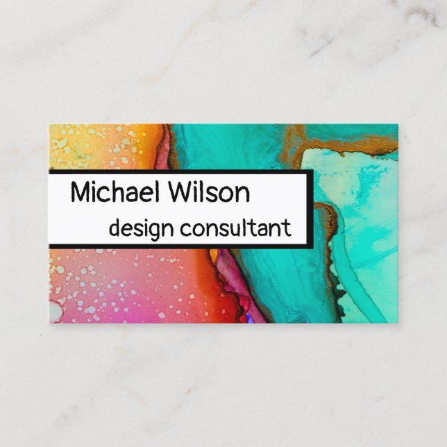 custom watercolor design turquoise pink orange business card (Front)