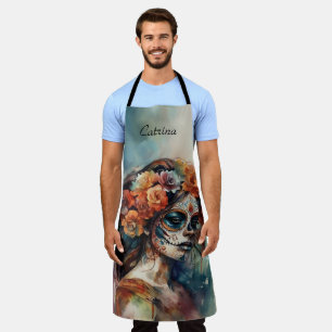 Custom Watercolor Día de los Muertos Catrina Apron