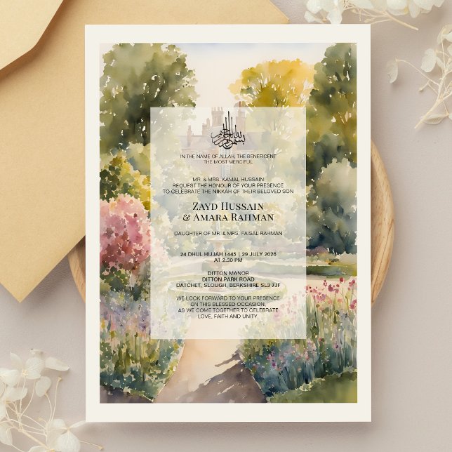 Custom Watercolor Ditton Manor Nikkah Invitation (Creator Uploaded)