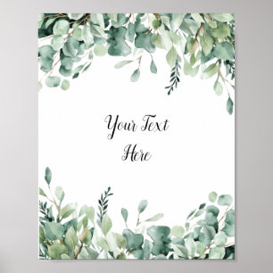 Custom Watercolor Eucalyptus Greenery Sign Poster 