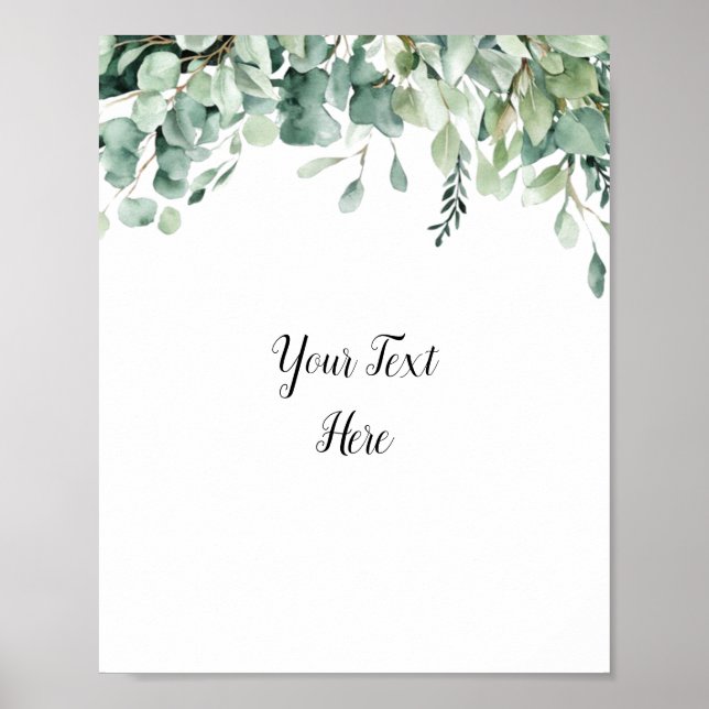Custom Watercolor Eucalyptus Greenery Sign Poster  (Front)