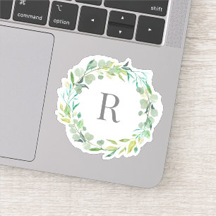 Custom Watercolor Eucalyptus Leaf Wreath Monogram