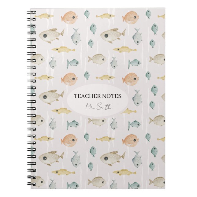 Custom Watercolor Fish Male Teacher Notes Notebook (Front)