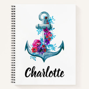 Custom Watercolor Floral Anchor Illustration Notebook