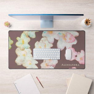 Custom Watercolor Floral Brown Cream Pink Stylish Desk Mat