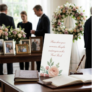 Custom Watercolor Floral Dusty Rose Guest Book Pedestal Sign