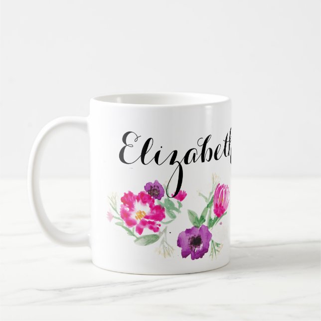 Custom Watercolor Flowers Name Mug (Left)