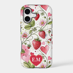 Custom Watercolor Folk Strawberry & Hearts