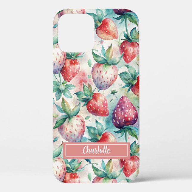 Custom Watercolor Fresh Strawberries Case-Mate iPhone Case (Back)