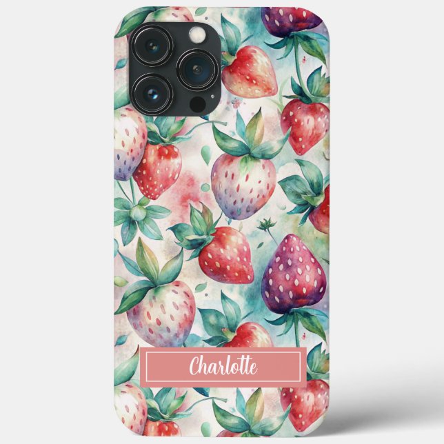 Custom Watercolor Fresh Strawberries Case-Mate iPhone Case (Back)