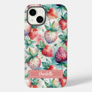 Custom Watercolor Fresh Strawberries Case-Mate iPhone 14 Case