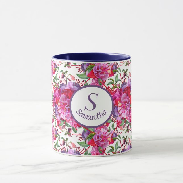 Custom  Watercolor Fuchsia Blooms  Mug (Center)