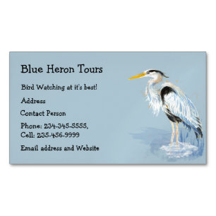 Custom Watercolor Great Blue Heron Bird Magnetic Business Card