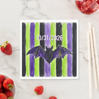 Custom Watercolor Green & Purple Stripe Napkin