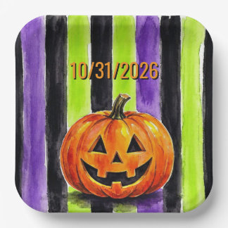 Custom Watercolor Green & Purple Stripes Plate