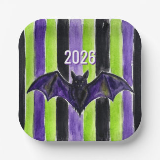 Custom Watercolor Green & Purple Stripes Plate