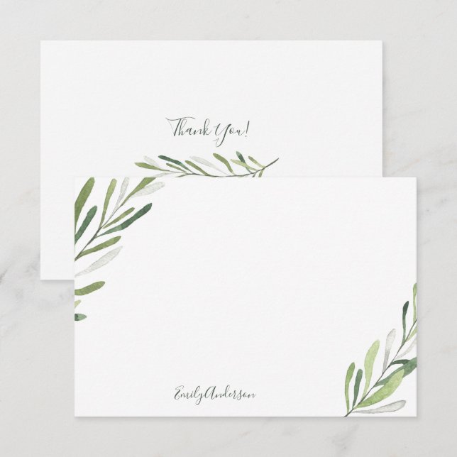Custom Watercolor Greenery Note Card (Front/Back)